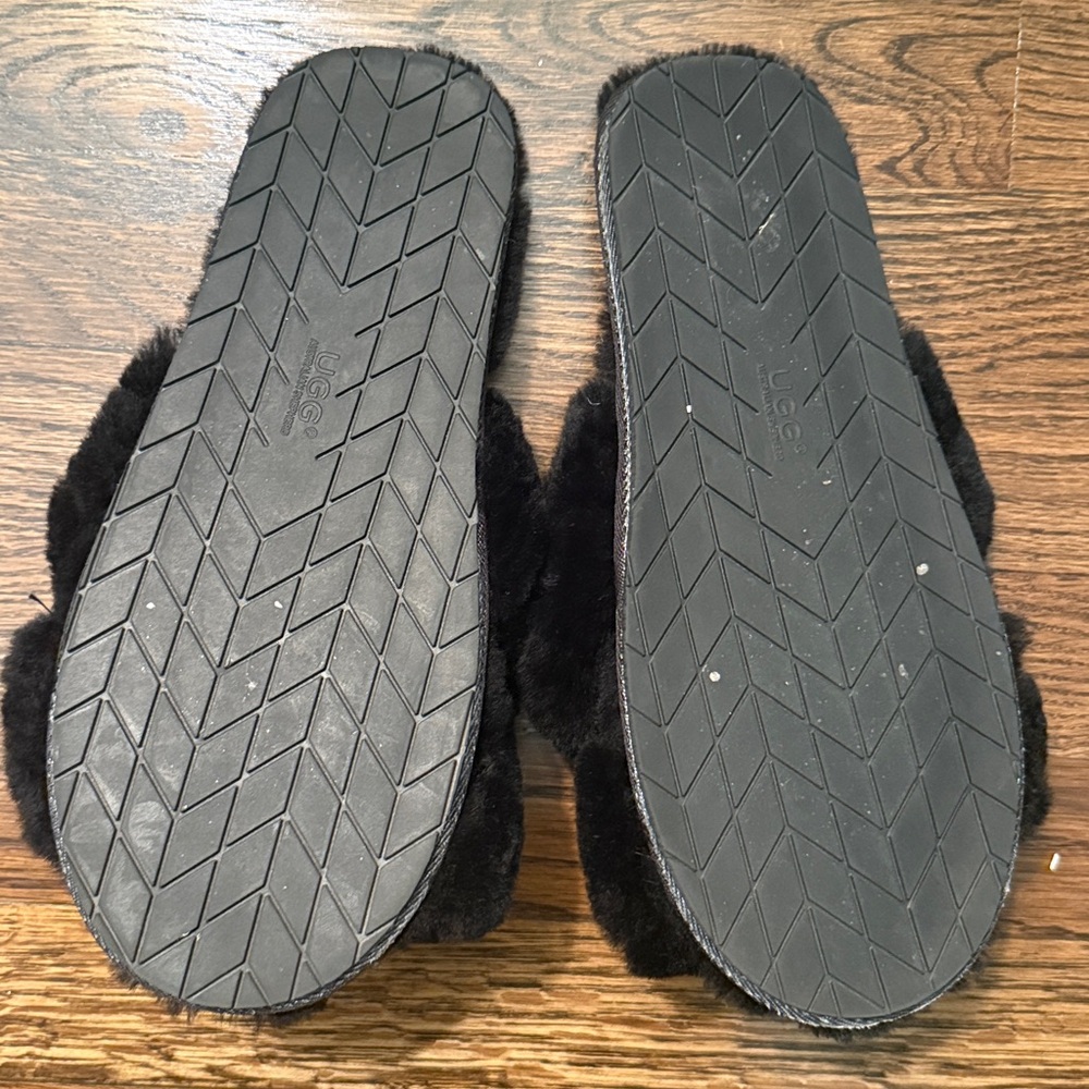 UGG Black Plush Slippers - Picture 3 of 4